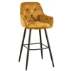 Design Barhocker MILANO senfgelb Samt Barstuhl mit Lehne Metall schwarz