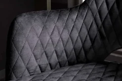 Design Barhocker PARIS grau Samt mit Lehne Metall schwarz gold Ziersteppung