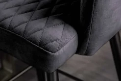 Design Barhocker PARIS grau Samt mit Lehne Metall schwarz gold Ziersteppung