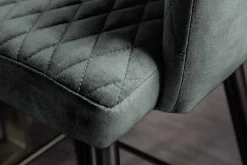 Design Barhocker PARIS grün Samt mit Lehne Metall schwarz gold Ziersteppung