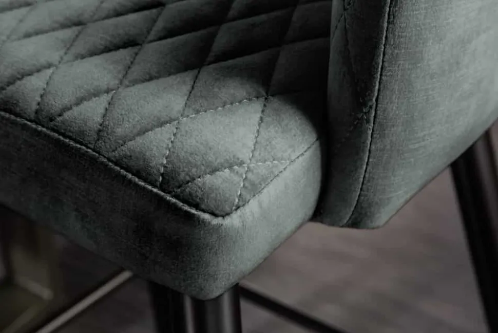Design Barhocker PARIS grün Samt mit Lehne Metall schwarz gold Ziersteppung