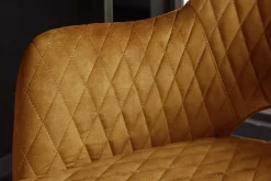 Design Barhocker PARIS senfgelb Samt mit Lehne Metall schwarz gold Ziersteppung