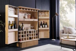 Design Barschrank ART DECO 140cm weiß gekälkt Mangoholz 3D-Front