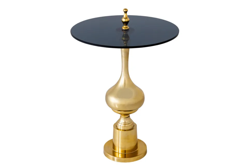 Design Beistelltisch ABSTRACT 45cm gold Metall schwarze Glasplatte handmade rund