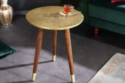 Design Beistelltisch ALCAZAR 50cm antik gold Metall Mangoholz Handarbeit rund