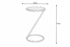 Design Beistelltisch CHAINS 35cm silber handmade Metall rund Glasplatte Kettengestell