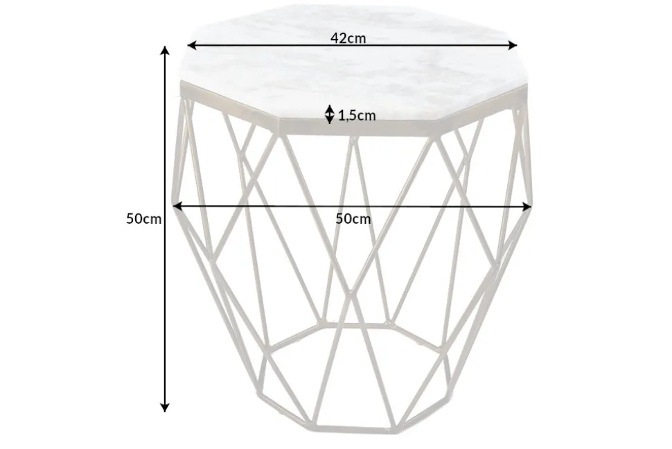 Design Beistelltisch DIAMOND 50cm weiß Marmor messing Metall
