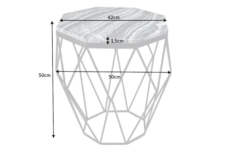 Design Beistelltisch DIAMOND 50cm grau Marmor schwarz Metall