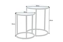 Design Beistelltisch ELEGANCE 2er Set weiß rund Kristallglas mit Marmor-Dekor schwarzes Gestell