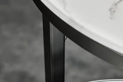Design Beistelltisch ELEGANCE 2er Set weiß rund Kristallglas mit Marmor-Dekor schwarzes Gestell