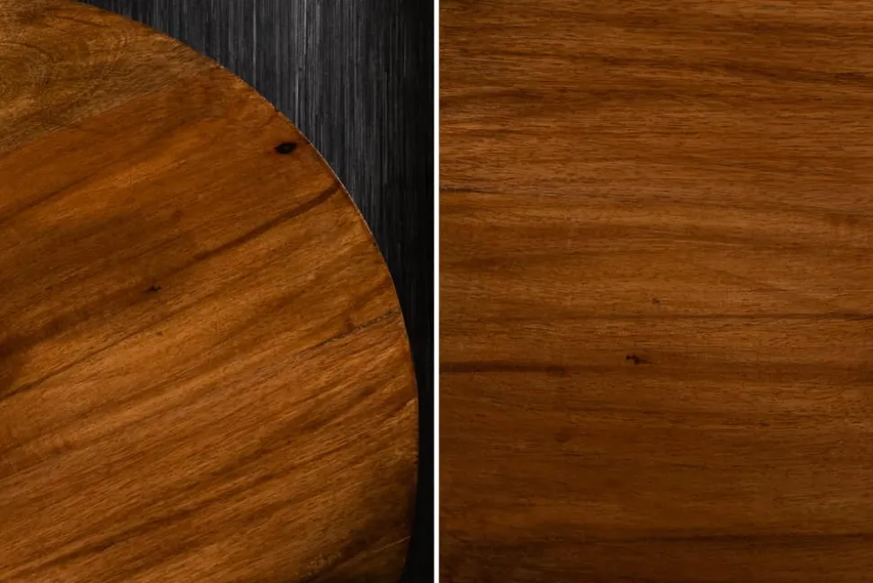 Design Beistelltisch EXTRAVAGANCIA 60cm Mangoholz massiv rund Metall Säulenfuß silber