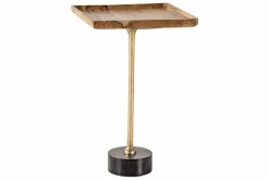 Design Beistelltisch TRAYFUL 55cm natur Akazie Massivholz schwarzer Marmorfuß gold Metall