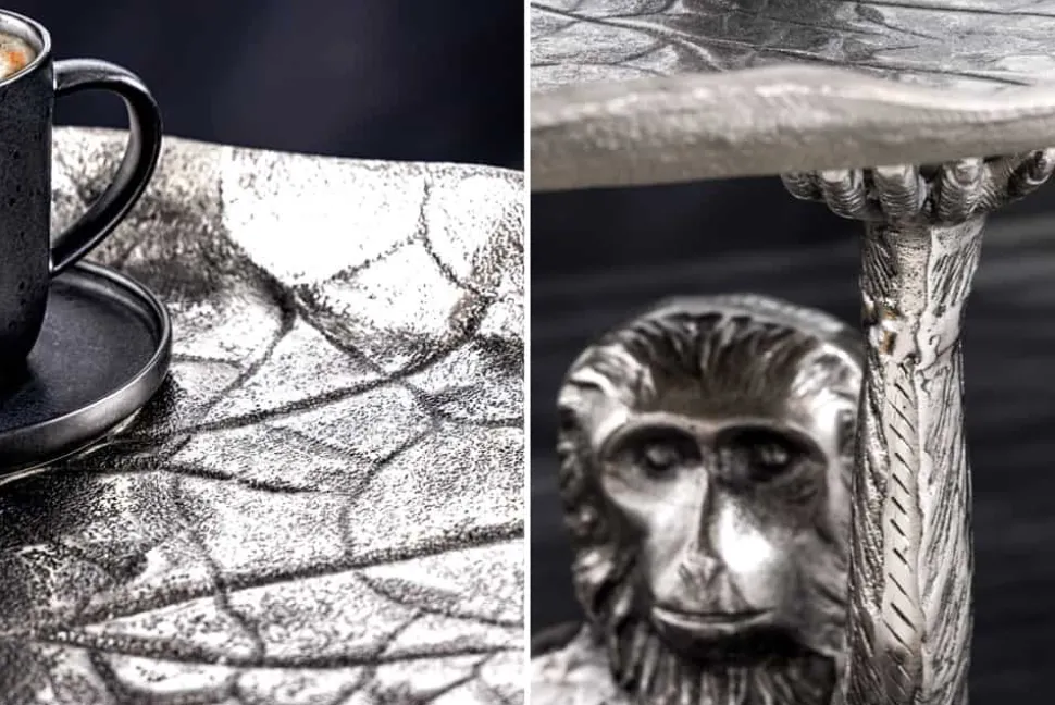 Design Beistelltisch WILDLIFE MONKEY 60cm silber Metall handmade