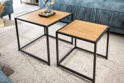 Design Beistelltische 2er Set SLIM LINE 50cm Wildeiche schwarz Industrial Stil