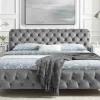 Design Bett MODERN BAROCK 160x200cm grau Samt Chesterfield Doppelbett
