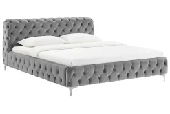 Design Bett MODERN BAROCK 160x200cm grau Samt Chesterfield Doppelbett