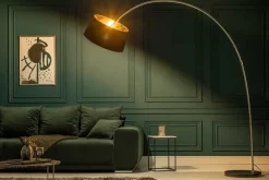 Design Bogenlampe FORMA 215cm schwarz gold Stehlampe mit Marmorfuß