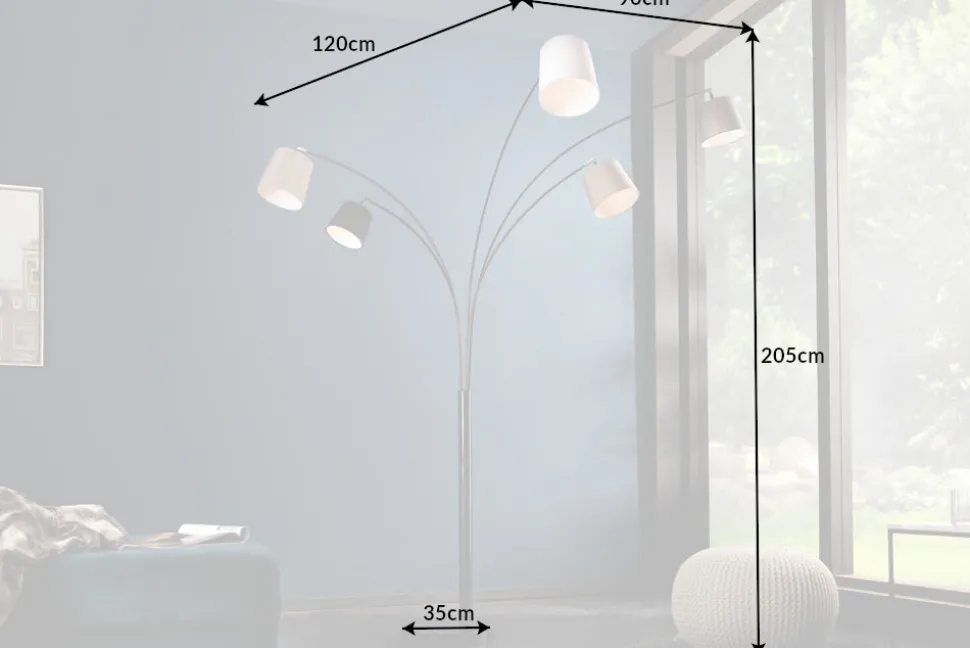 Design Bogenlampe LEVELS 205cm schwarz grau 5 Leinenschirme Stehlampe
