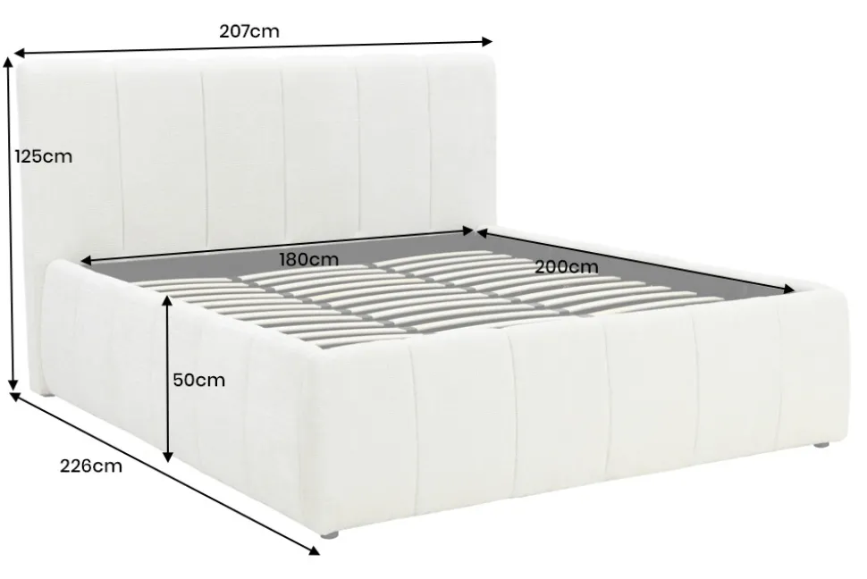 Design Boxbett ADLON 180x200cm beige Chenille Cremona mit Stauraum und Lattenrost