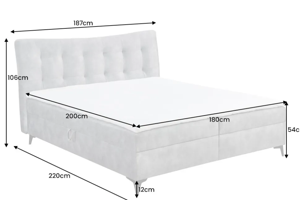 Design Boxbett DECADENCIA 180x200cm silbergrau Samt mit Stauraum Matratze Topper