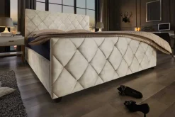 Design Boxbett ELYSIUM 180x200cm champagner beige Samt mit Stauraum und Lattenrost