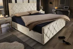 Design Boxbett ELYSIUM 180x200cm champagner beige Samt mit Stauraum und Lattenrost