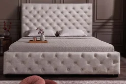 Design Boxbett PARIS 180x200cm champagner beige Samt mit Stauraum und Lattenrost