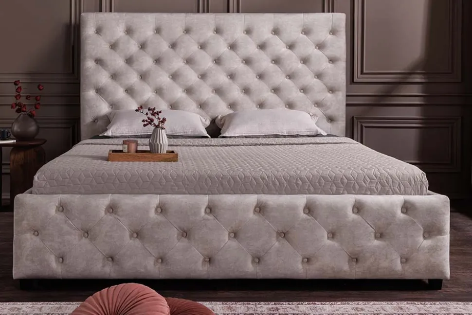 Design Boxbett PARIS 180x200cm champagner beige Samt mit Stauraum und Lattenrost