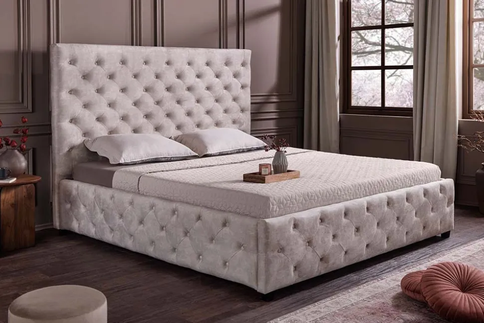 Design Boxbett PARIS 180x200cm champagner beige Samt mit Stauraum und Lattenrost