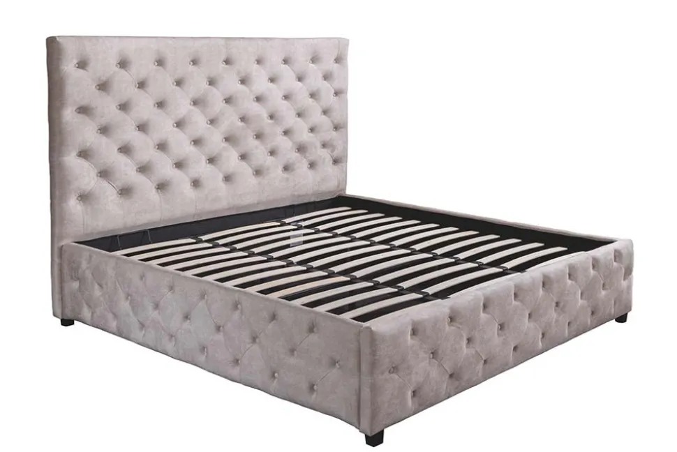 Design Boxbett PARIS 180x200cm champagner beige Samt mit Stauraum und Lattenrost