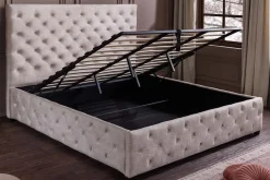 Design Boxbett PARIS 180x200cm champagner beige Samt mit Stauraum und Lattenrost