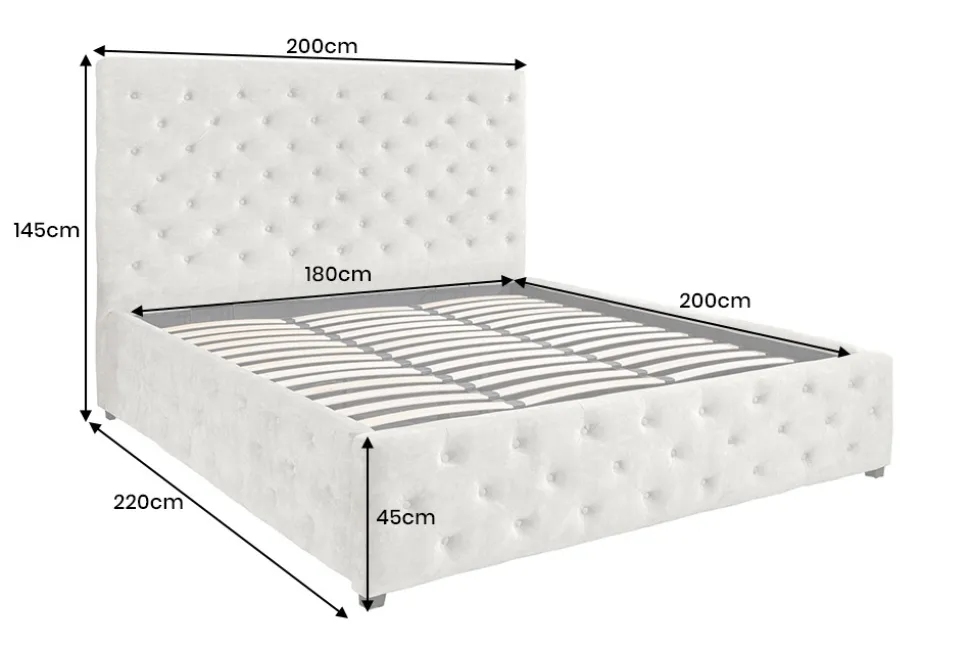 Design Boxbett PARIS 180x200cm champagner beige Samt mit Stauraum und Lattenrost