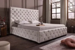 Design Boxbett PARIS 180x200cm champagner beige Samt mit Stauraum und Lattenrost
