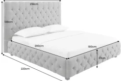 Design Boxbett PARIS 180x200cm grau Leinen Chesterfield Doppelbett