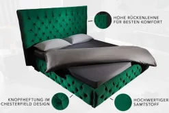 Design Boxbett PARIS 180x200cm dunkelgrün Samt Chesterfield Doppelbett