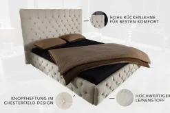 Design Boxbett PARIS 180x200cm beige Leinen Chesterfield Doppelbett