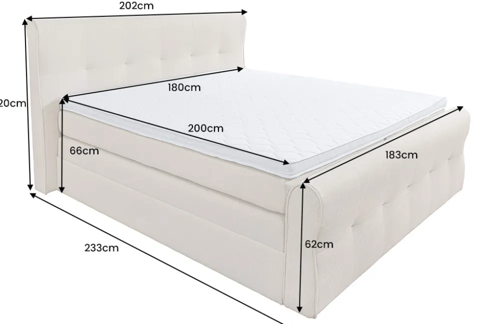 Design Boxspringbett SIGNUM 180x200cm creme Strukturstoff inkl. Stauraum Topper