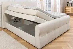 Design Boxspringbett SIGNUM 180x200cm creme Strukturstoff inkl. Stauraum Topper