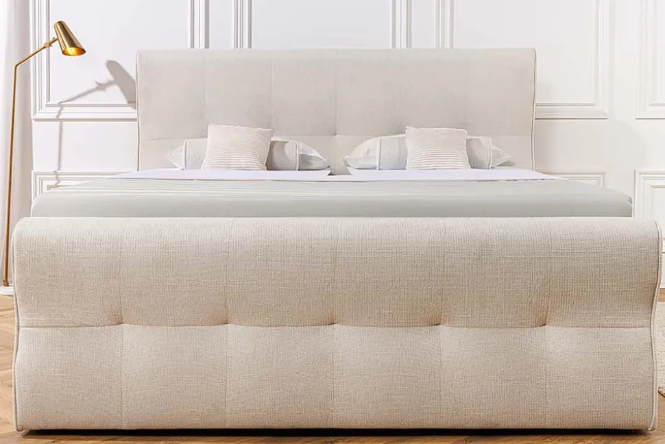 Design Boxspringbett SIGNUM 180x200cm creme Strukturstoff inkl. Stauraum Topper