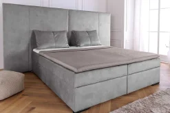 Design Boxspringbett SUITE HOTELBETT 180x200cm silber grau Samt inkl. Stauraum Topper