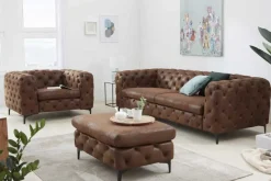 Design Chesterfield Sessel MODERN BAROCK 120cm antik braun Microfaser mit Federkern