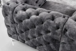 Design Chesterfield Sessel MODERN BAROCK 120cm dunkelgrau Samt