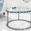 Design Couchtisch CHAINS 65cm silber handmade Metall rund Glasplatte Kettengestell