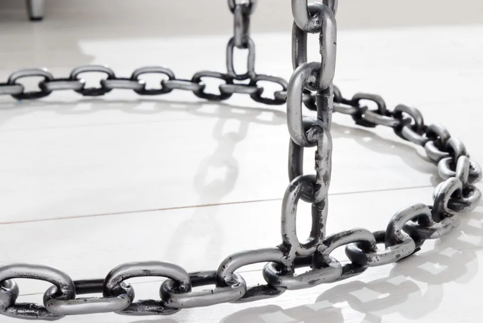 Design Couchtisch CHAINS 65cm silber handmade Metall rund Glasplatte Kettengestell