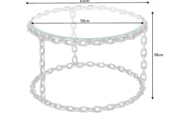 Design Couchtisch CHAINS 65cm silber handmade Metall rund Glasplatte Kettengestell
