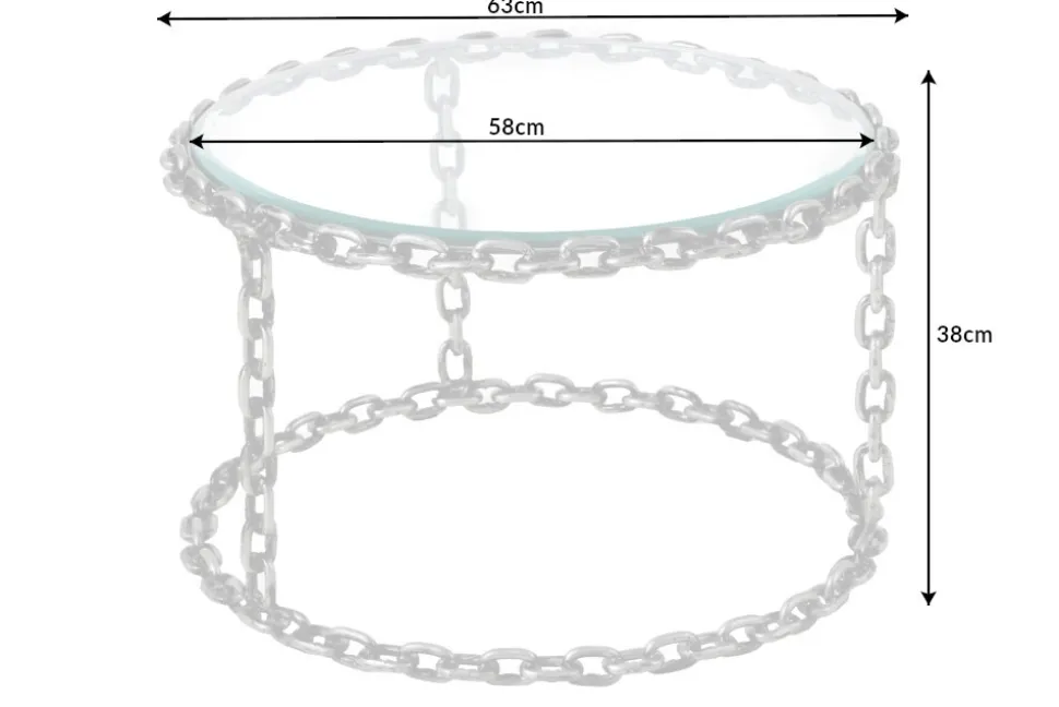 Design Couchtisch CHAINS 65cm silber handmade Metall rund Glasplatte Kettengestell