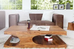 Design Couchtisch CUBUS 120cm braun Sheesham Massivholz stone finish mit Stauraum
