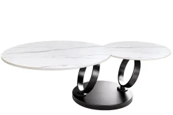 Design Couchtisch DANCING RINGS weiß rund drehbar Marmor Keramik schwarz Metall