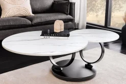 Design Couchtisch DANCING RINGS weiß rund drehbar Marmor Keramik schwarz Metall