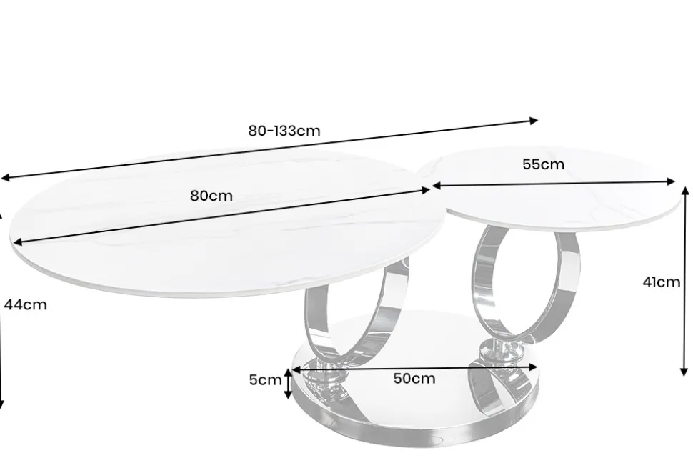Design Couchtisch DANCING RINGS weiß rund drehbar Marmor Keramik Chrome Gestell